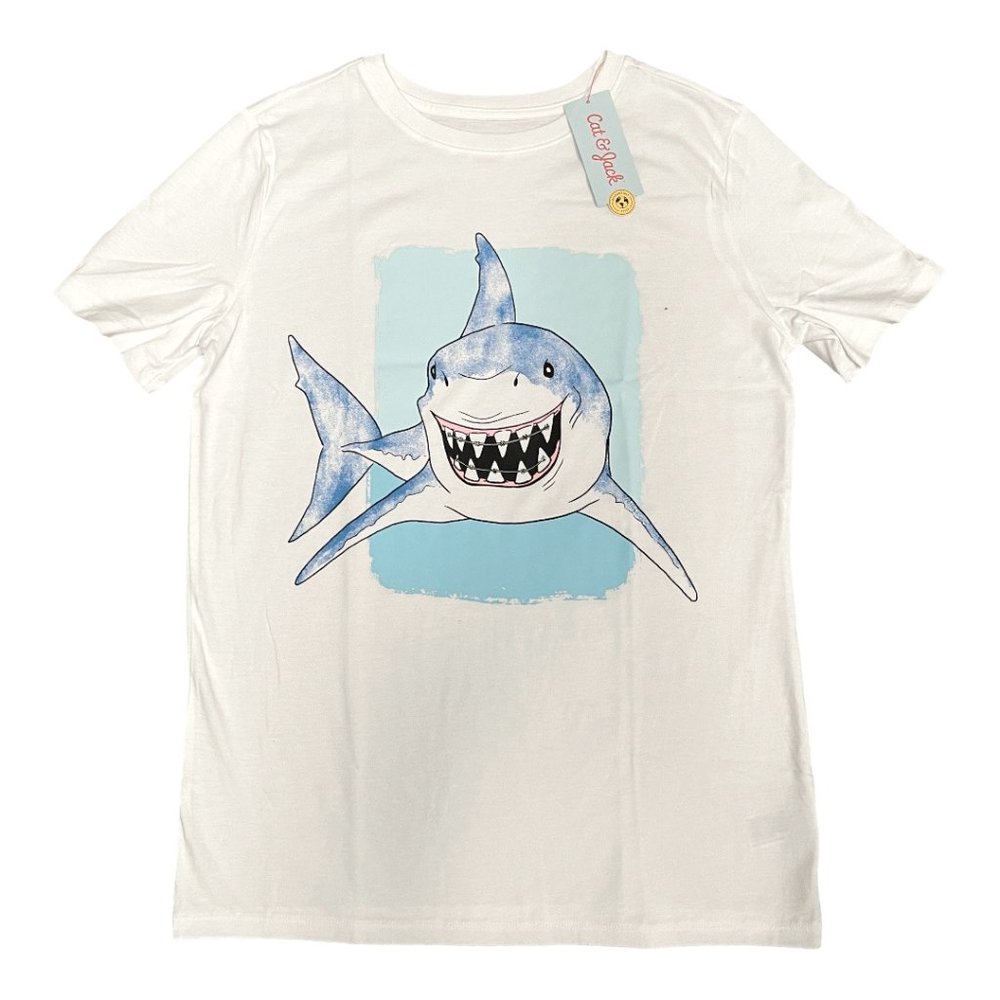 Boys' Cat & Jack Short Sleeve Smiling Shark Graphic T-Shirt - Size 18 XXL